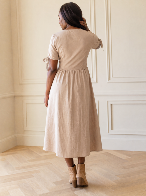 Button-Down Short Sleeve Midi Dress - back