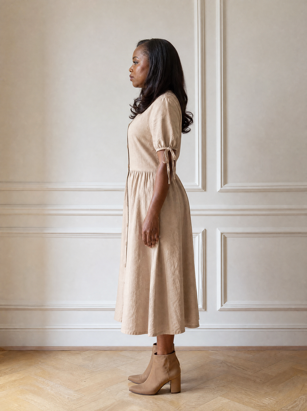 Button-Down Short Sleeve Midi Dress - side