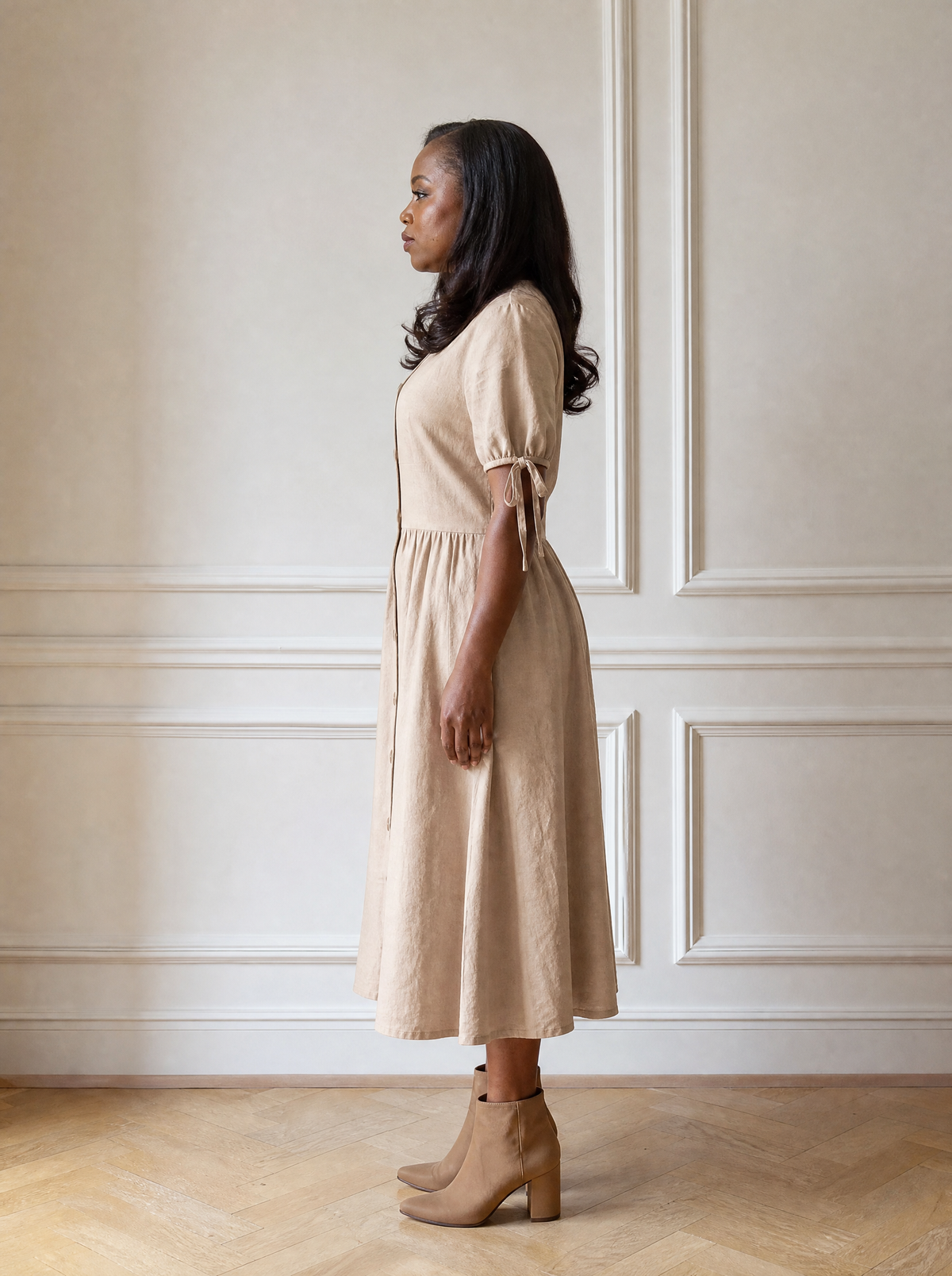 Button-Down Short Sleeve Midi Dress - side