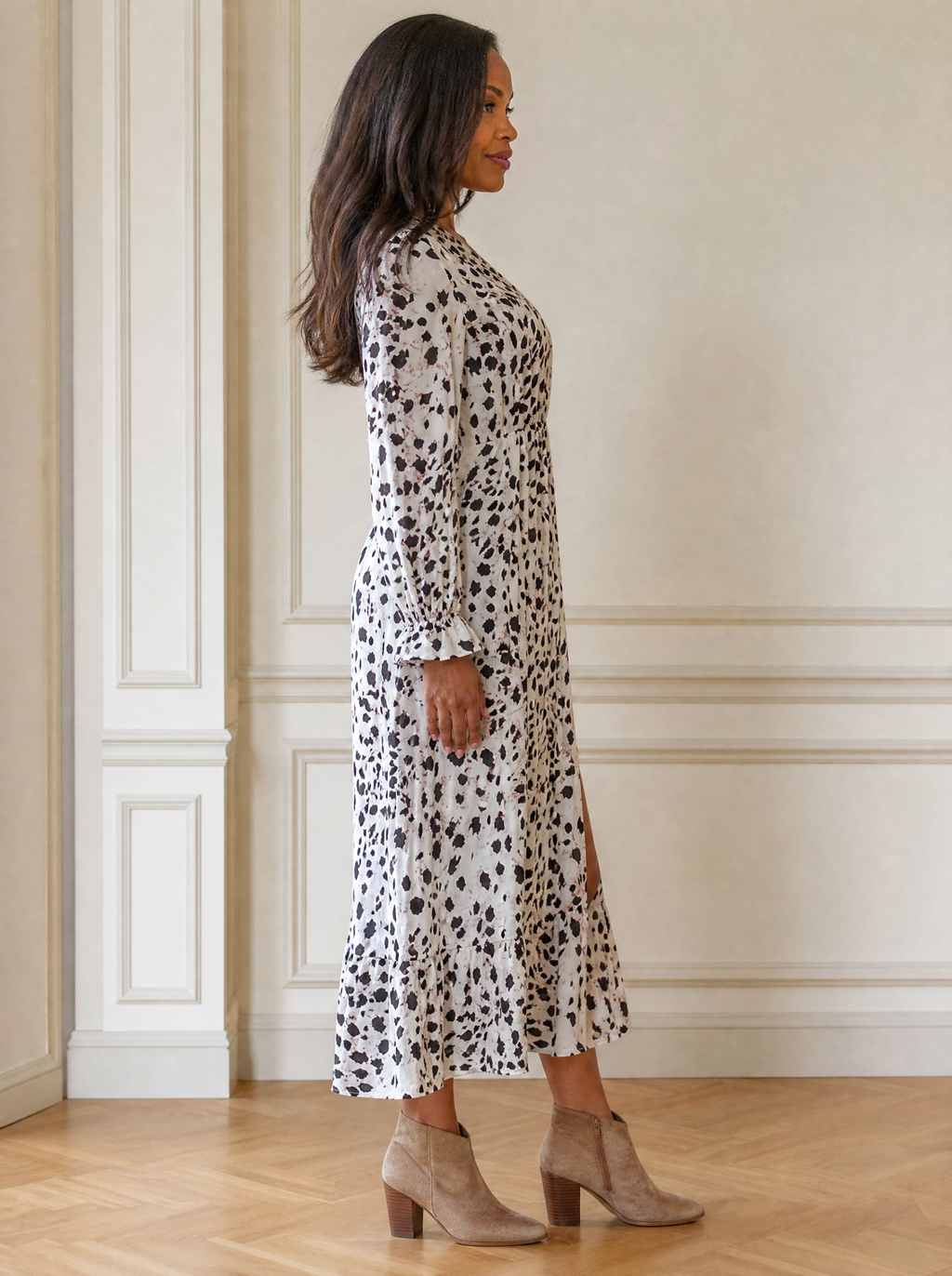Slit Ruffled Hem Flounce Sleeve Midi Dress - side