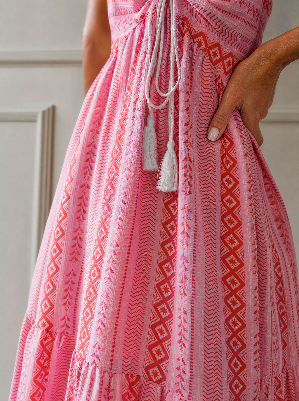 Printed Halter Neck Slit Midi Dress - detail
