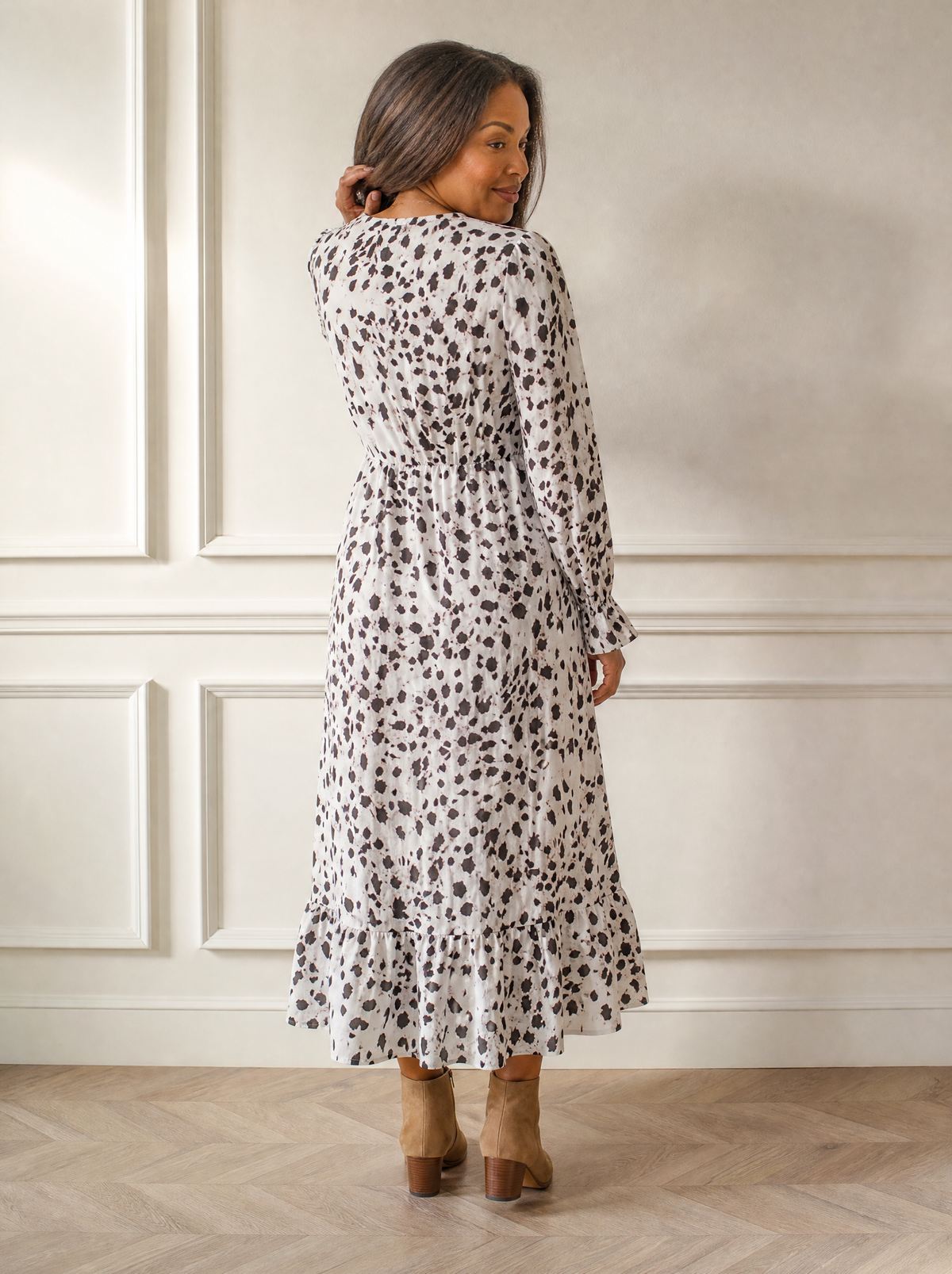 Slit Ruffled Hem Flounce Sleeve Midi Dress - back