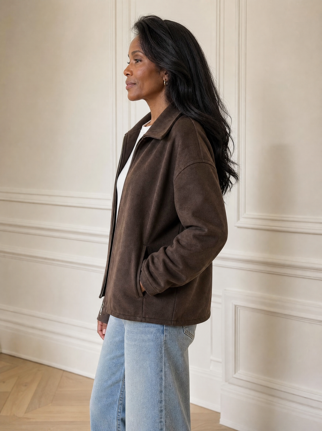 Zip Up Dropped Shoulder Jacket - side