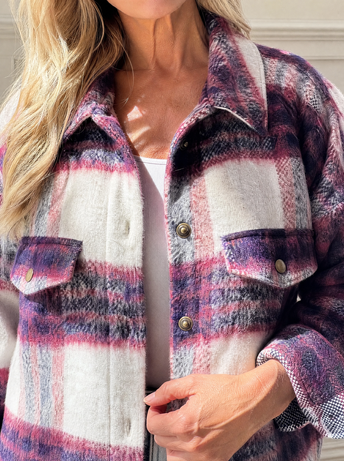 Plaid Button-Down Shacket - detail