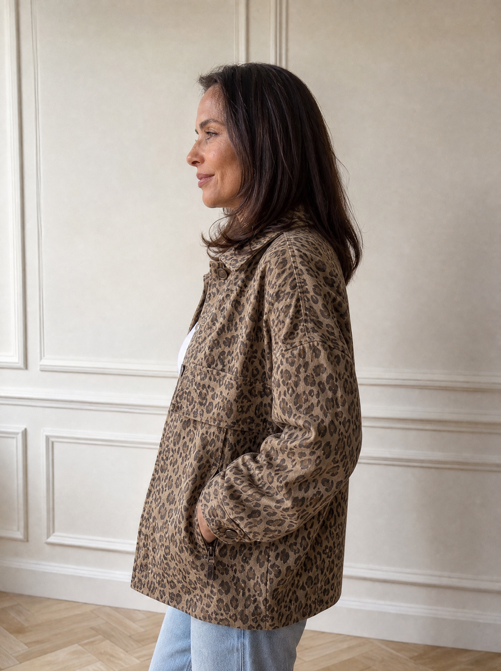 Leopard Print Denim Jacket - side