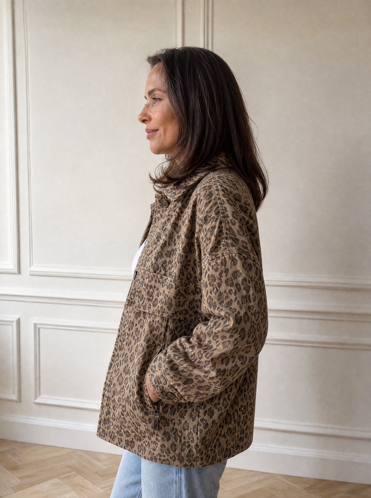 Leopard Print Denim Jacket - side