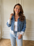 Cropped Denim Jacket with Lace Trim - front