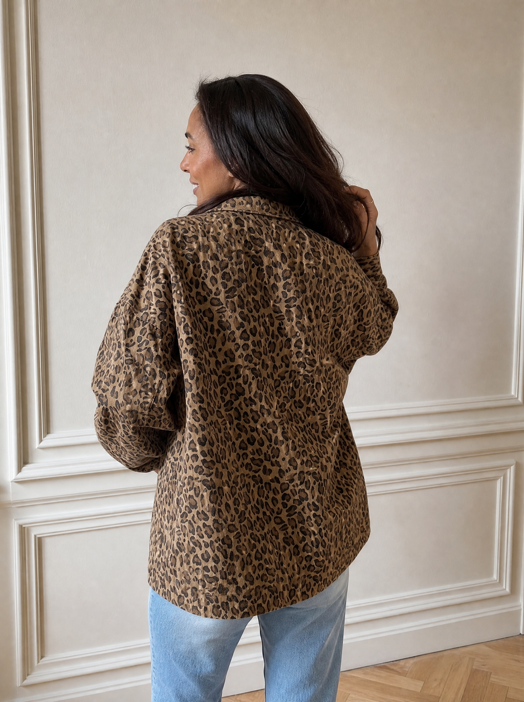 Leopard Print Denim Jacket - back