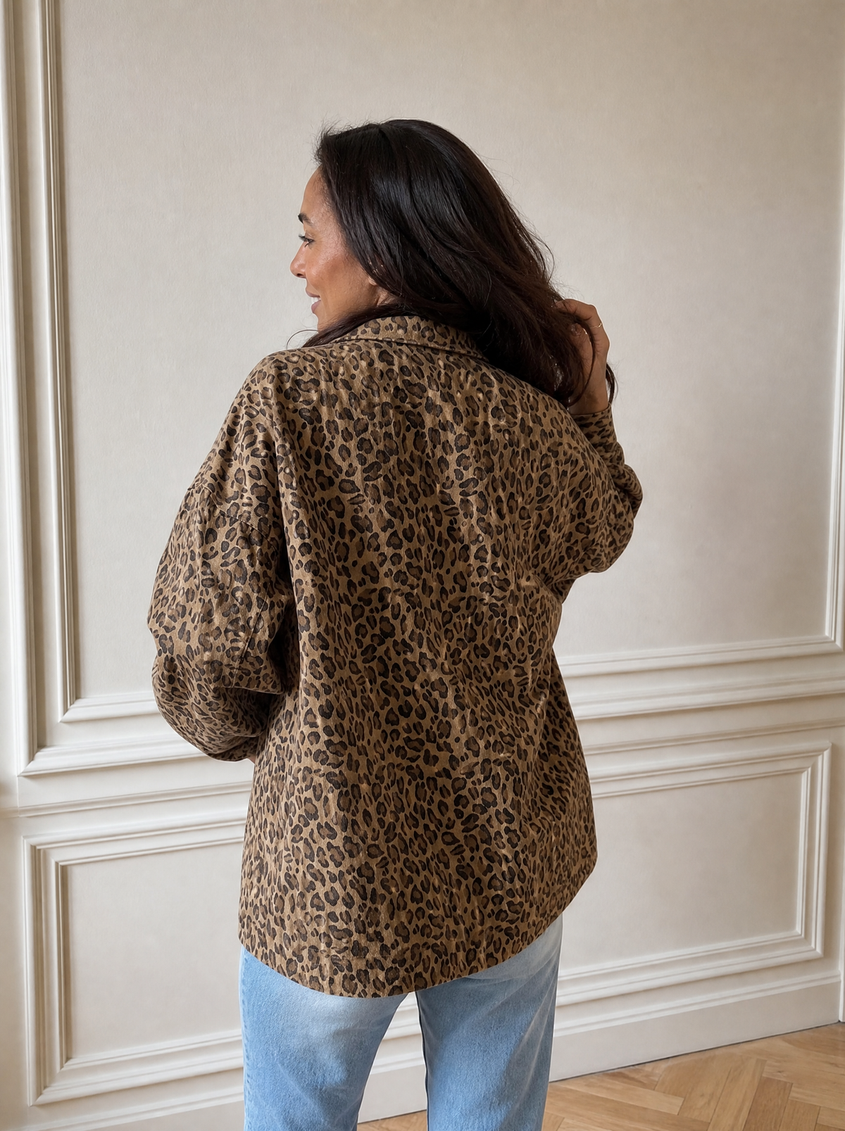 Leopard Print Denim Jacket - back