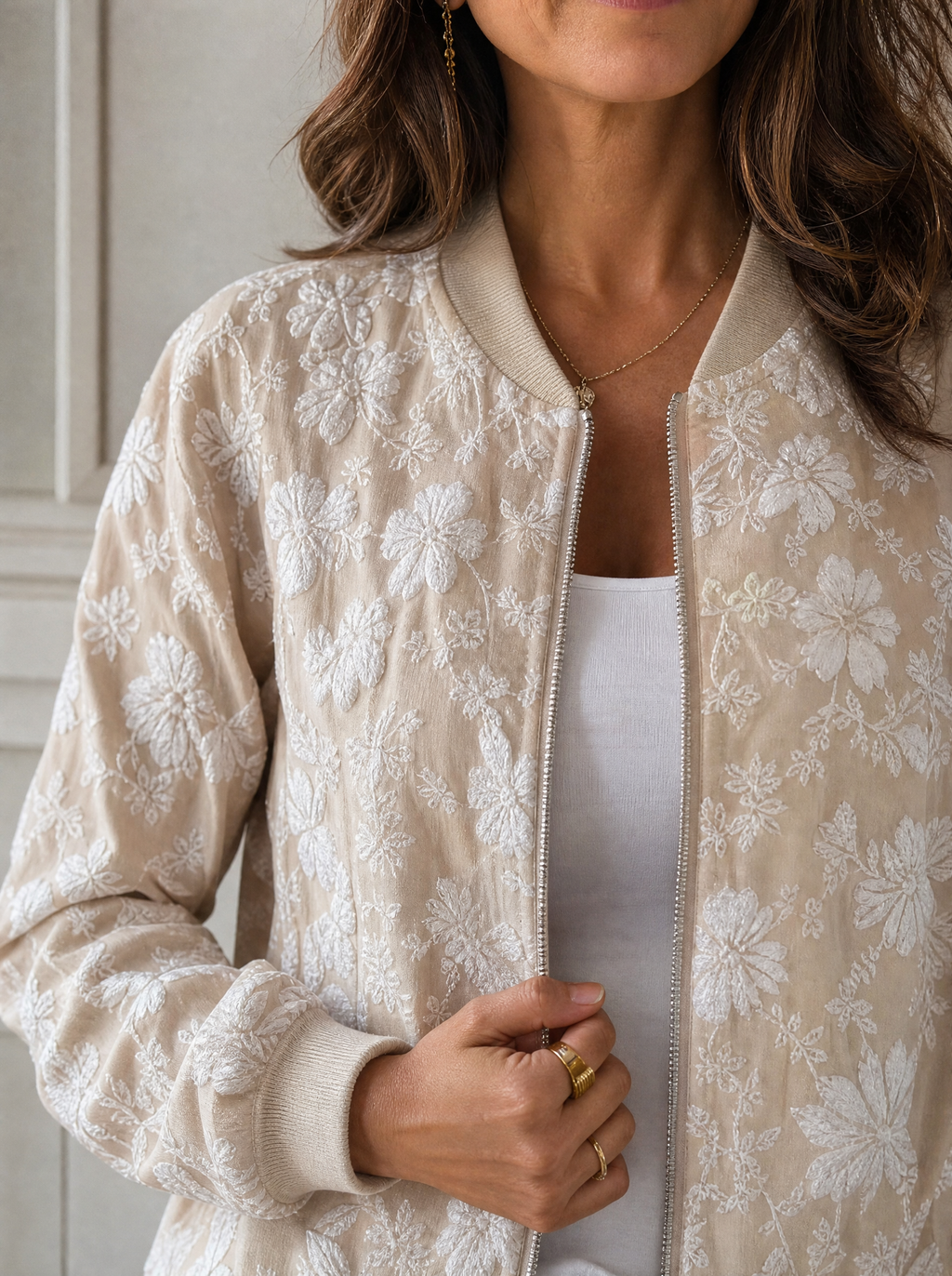 Floral Lightweight Zip Up Jacket - detail