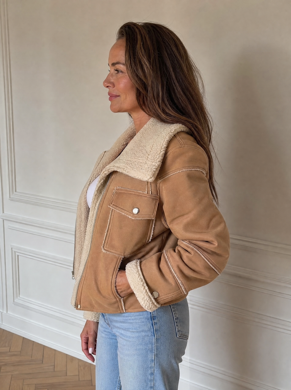 Sherpa Trim Cropped Jacket - side