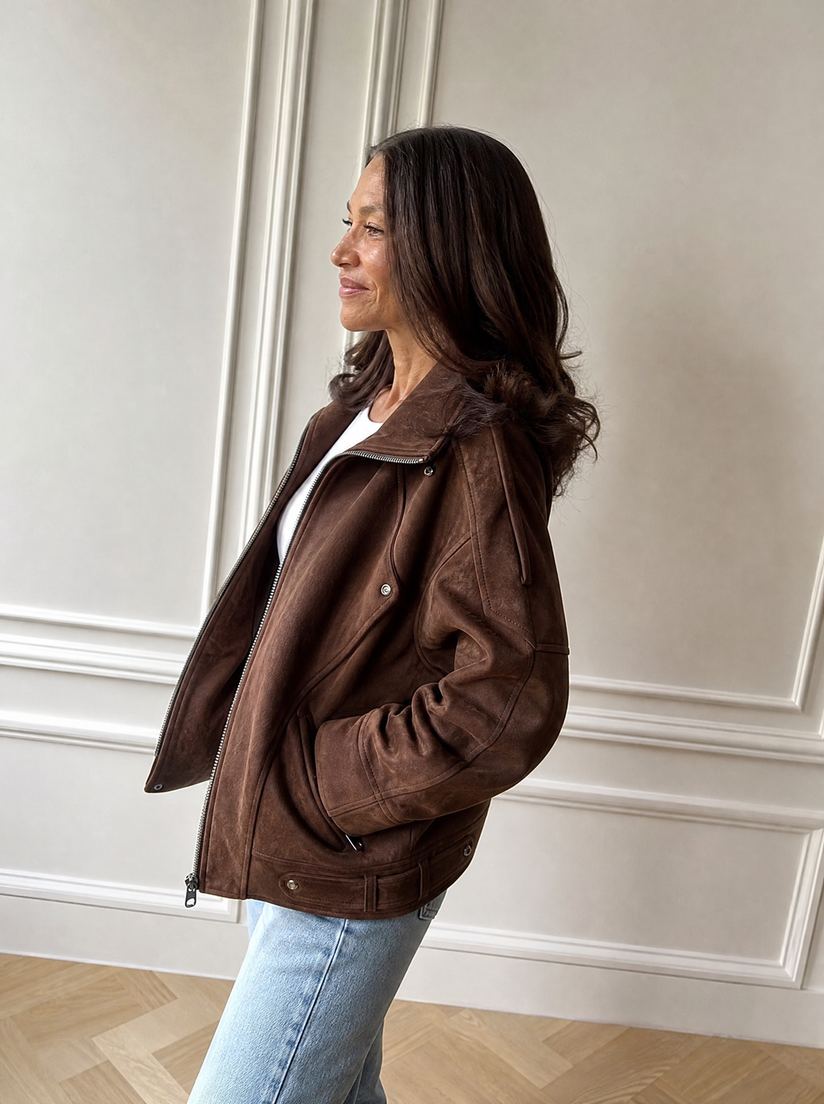 Zip Up Dropped Shoulder Moto Jacket - side