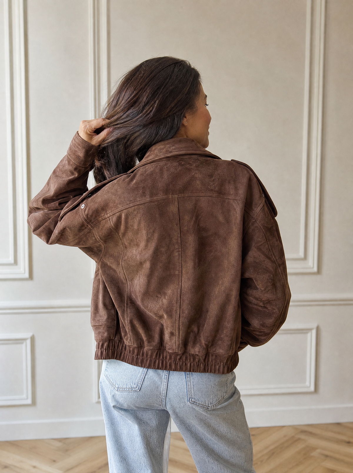 Zip Up Dropped Shoulder Moto Jacket - back