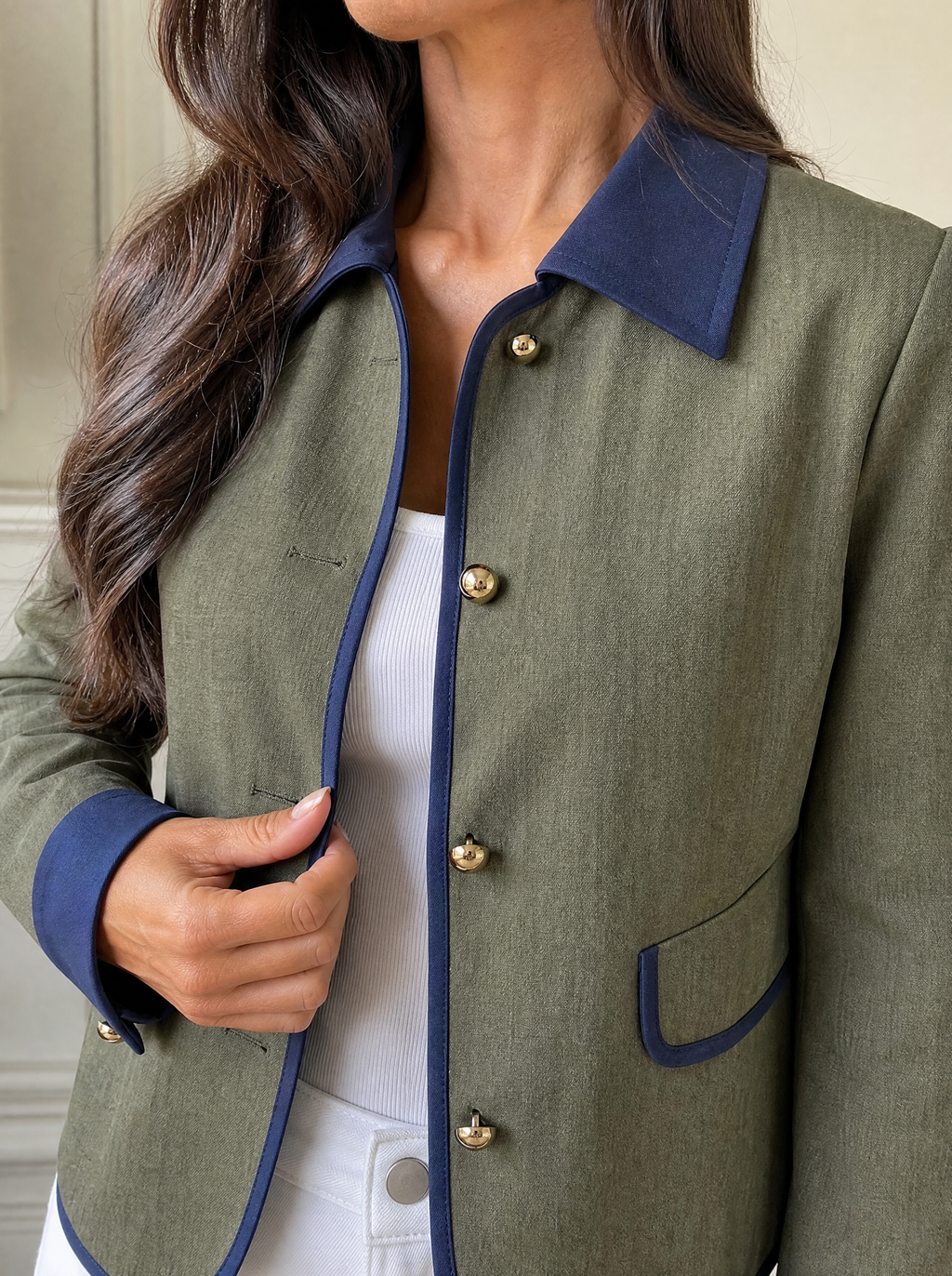 Contrast Trim Button-Up Jacket - detail