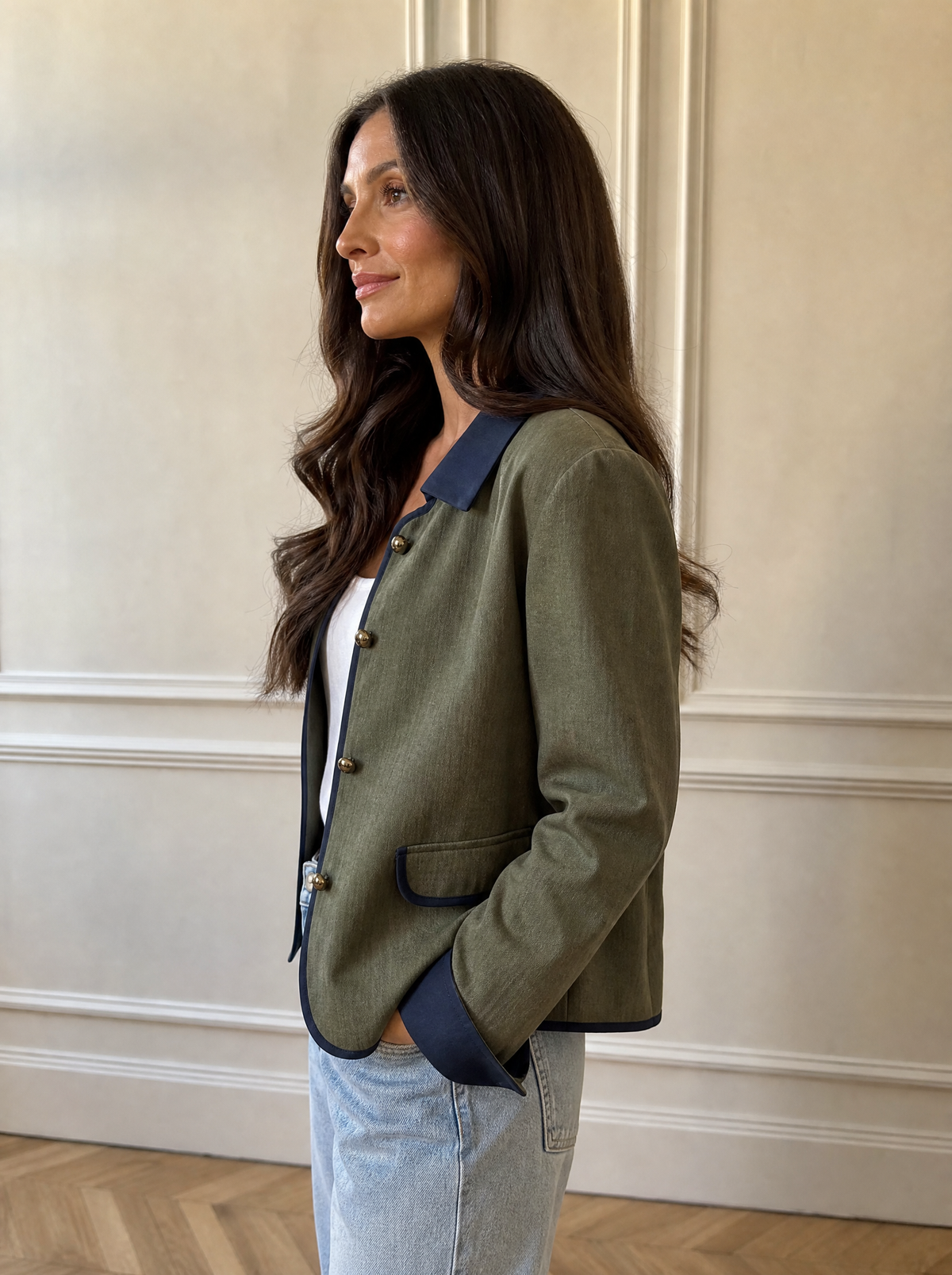 Contrast Trim Button-Up Jacket - side