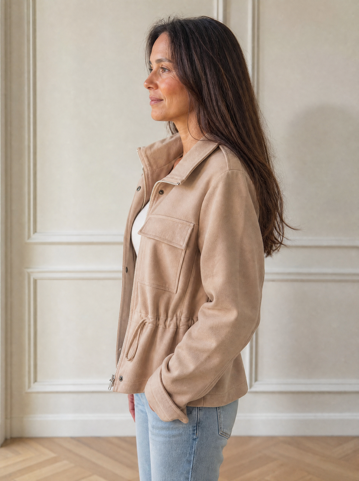 Drawstring Button-Up Casual Jacket - side