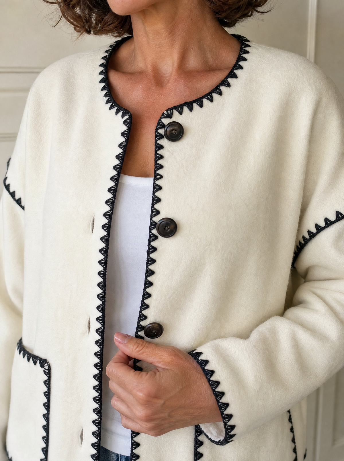 Contrast Trim Button Up Jacket - detail