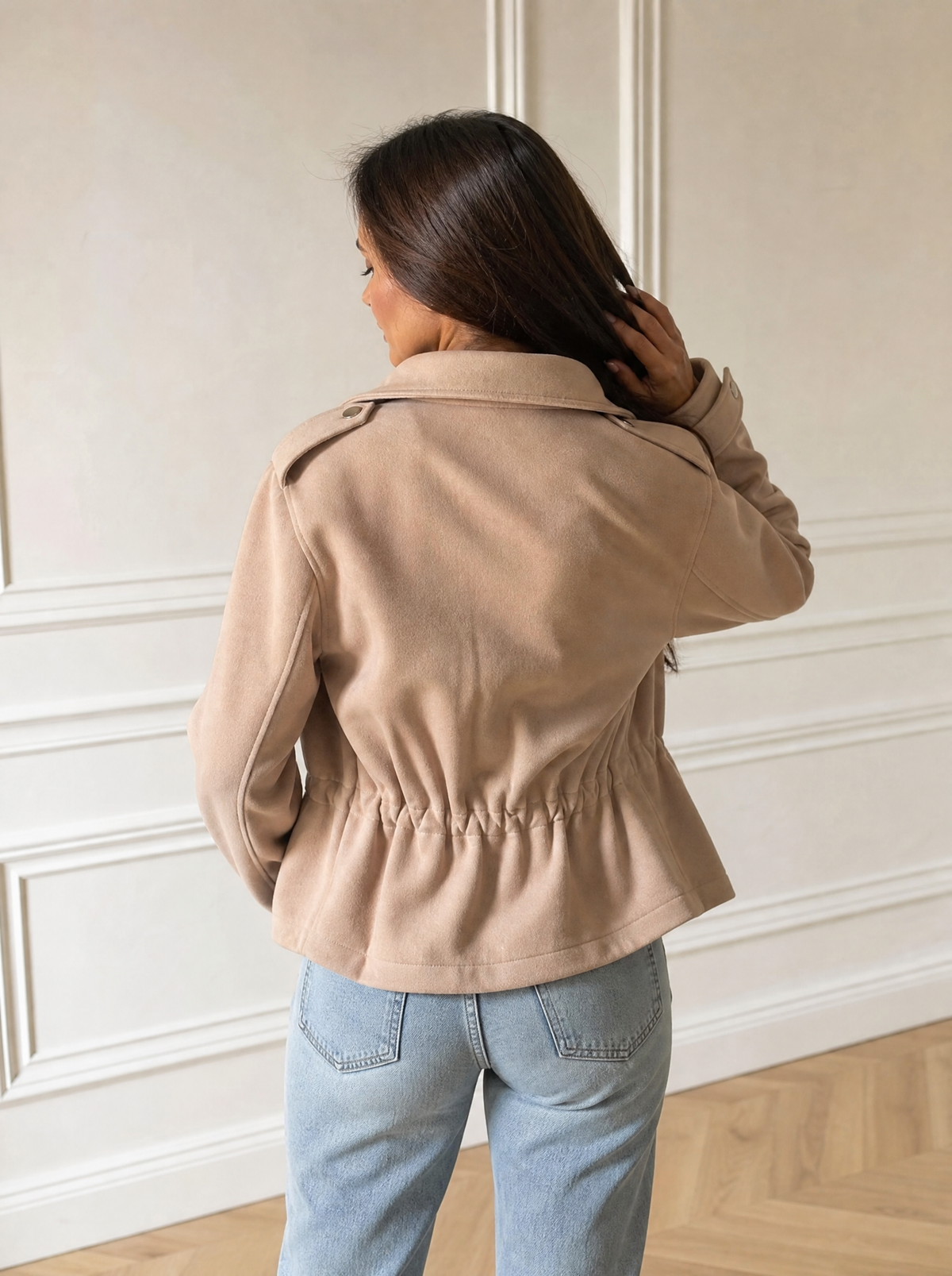 Drawstring Button-Up Casual Jacket - back