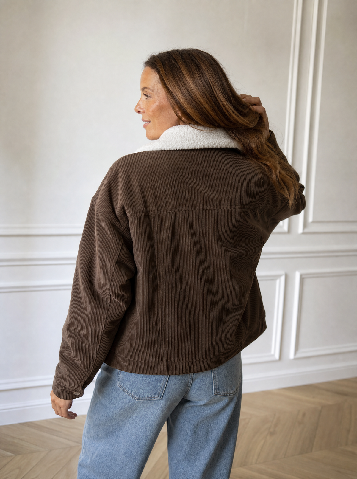 Contrast Sherpa Collar Corduroy Zip Up Jacket - back