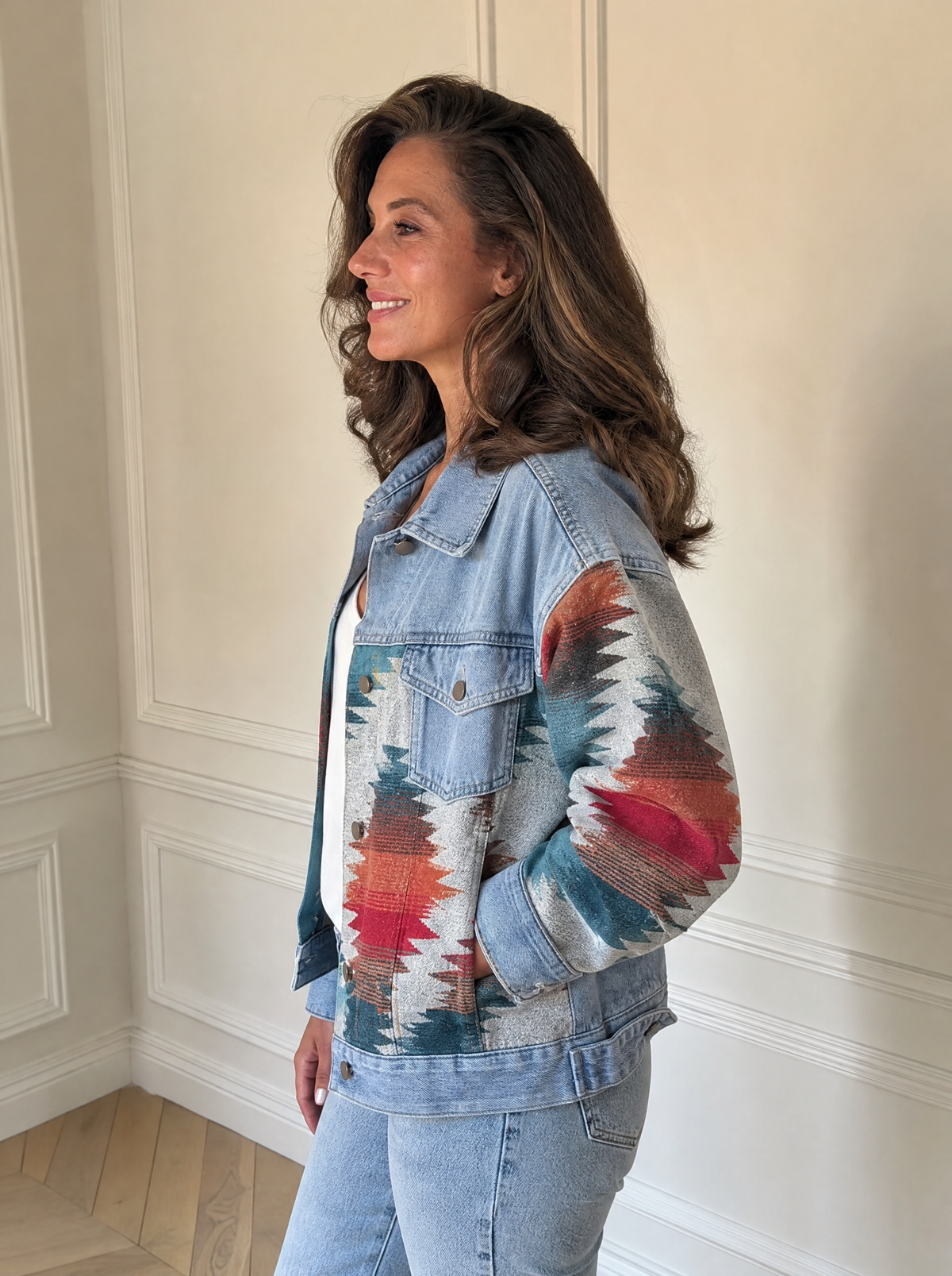 Geometric Print Denim Jacket - side