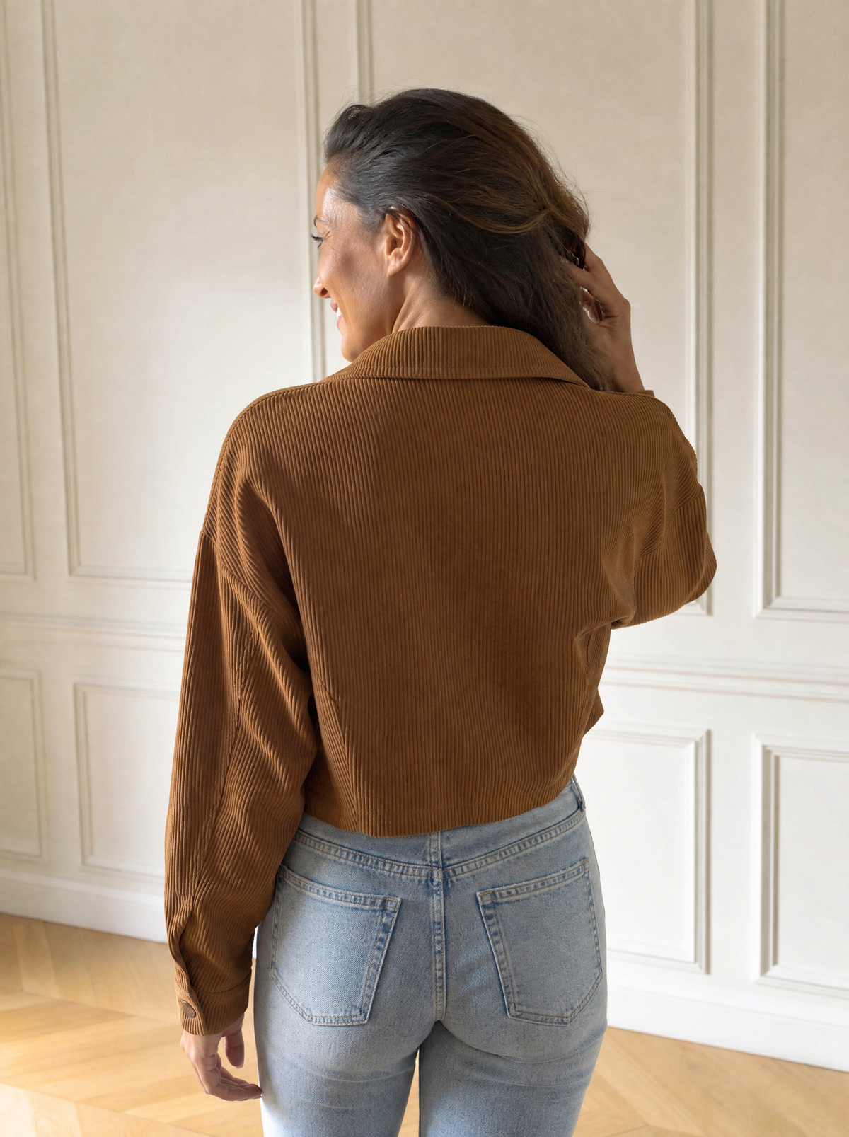 Cropped Corduroy Button-Down Jacket - back