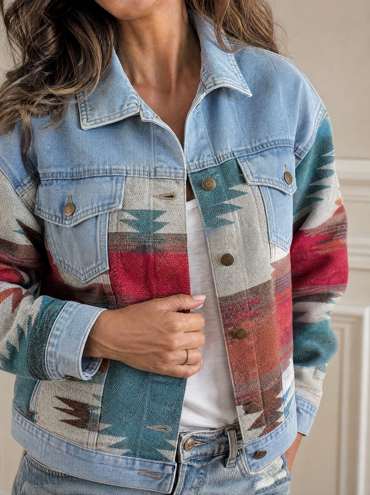 Geometric Print Denim Jacket - detail