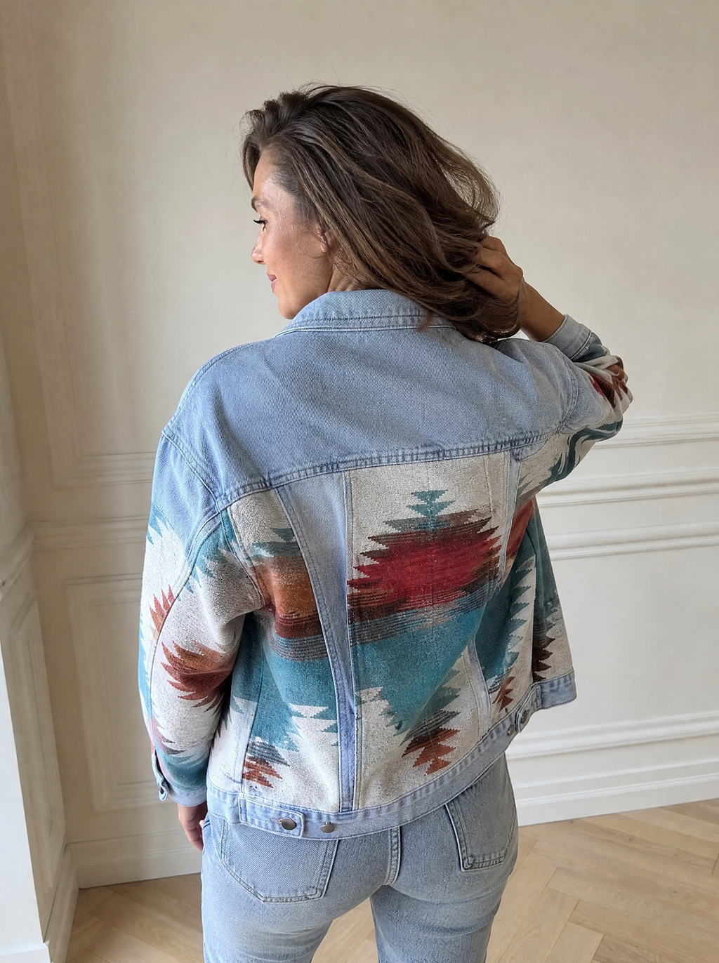 Geometric Print Denim Jacket - back