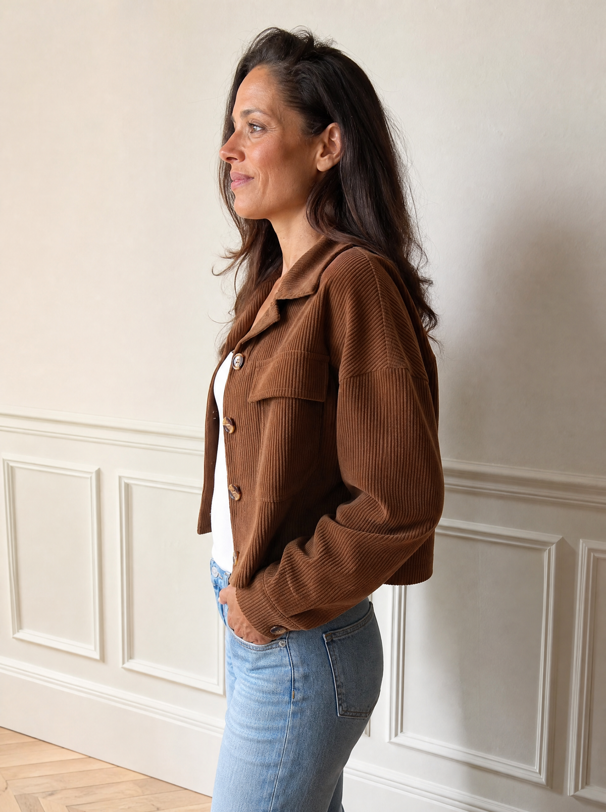 Cropped Corduroy Button-Down Jacket - side
