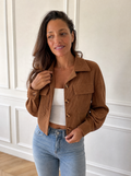 Cropped Corduroy Button-Down Jacket - front
