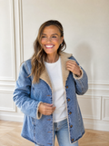 Vintage Acid Wash Sherpa-Lined Denim Jacket - front