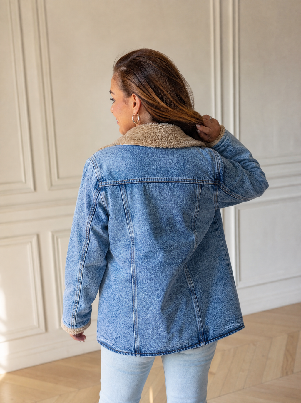 Vintage Acid Wash Sherpa-Lined Denim Jacket - back