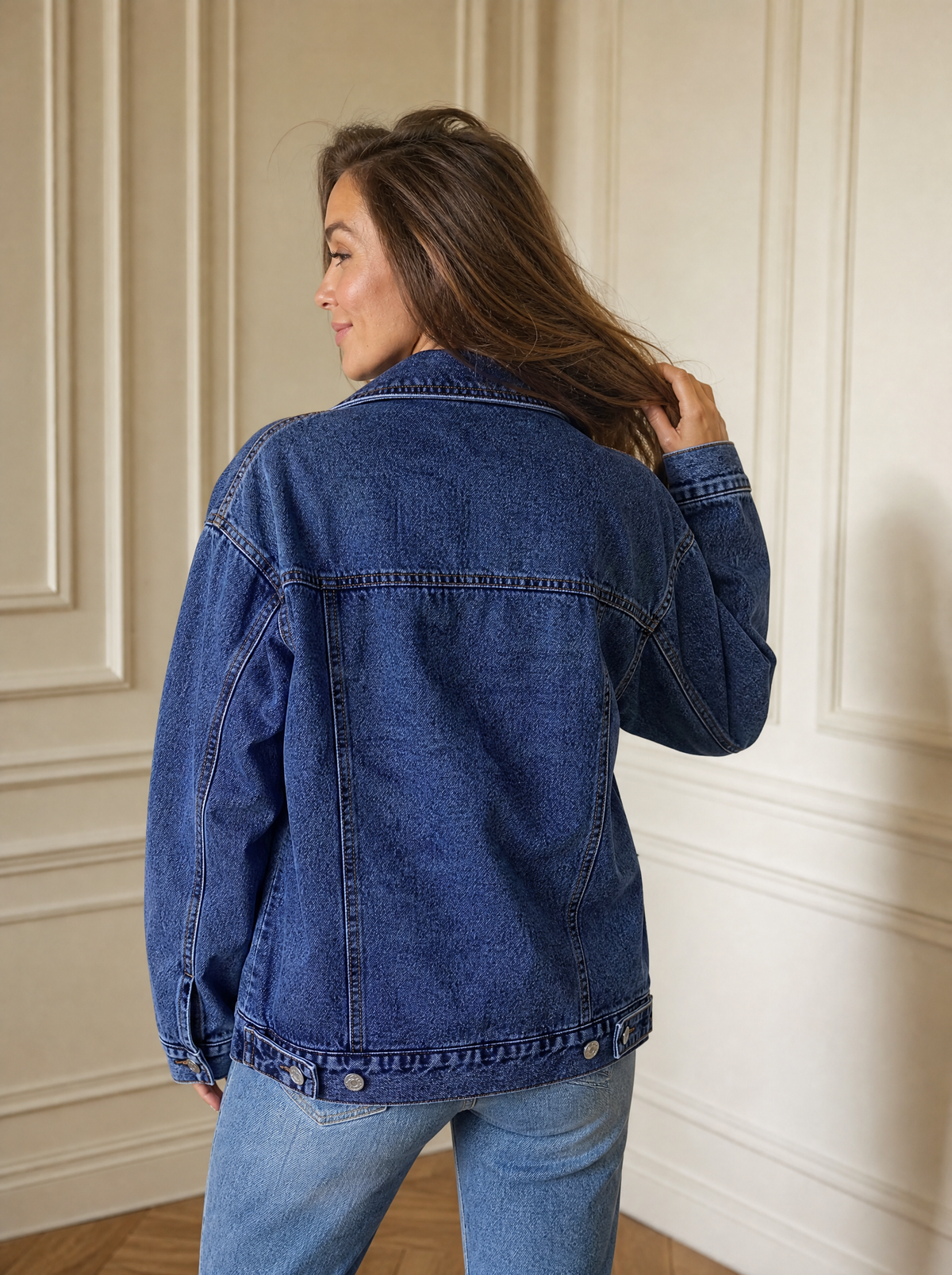 Sherpa-Lined Button Up Denim Jacket - back
