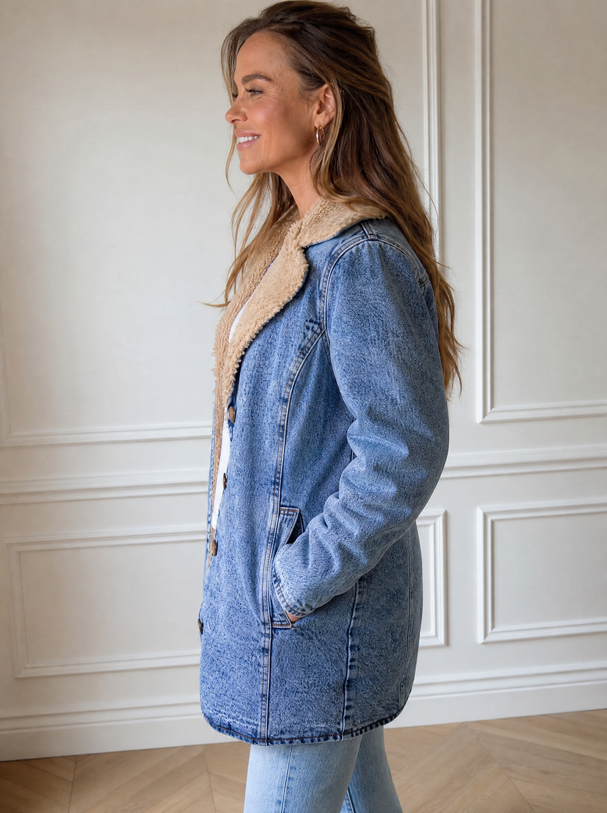 Vintage Acid Wash Sherpa-Lined Denim Jacket - side