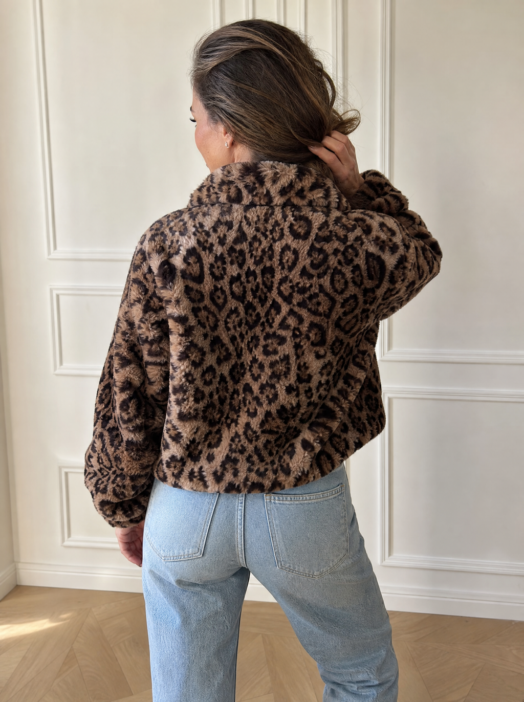 Leopard Faux Fur Cropped Jacket - back