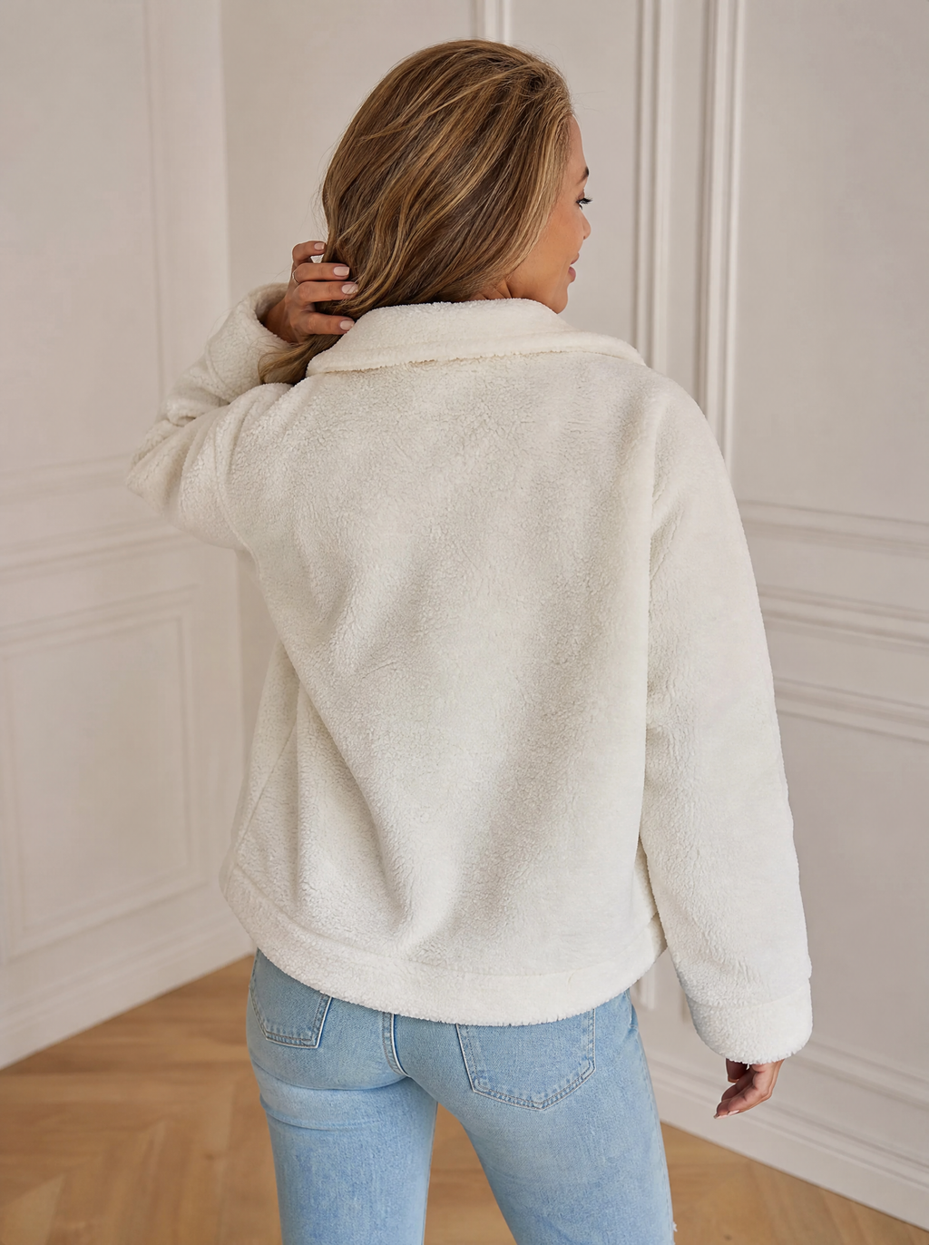 Full Size Cozy Faux Shearling Button-Up Jacket Plus Size - back