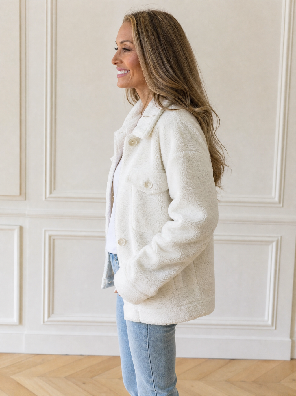 Full Size Cozy Faux Shearling Button-Up Jacket Plus Size - side