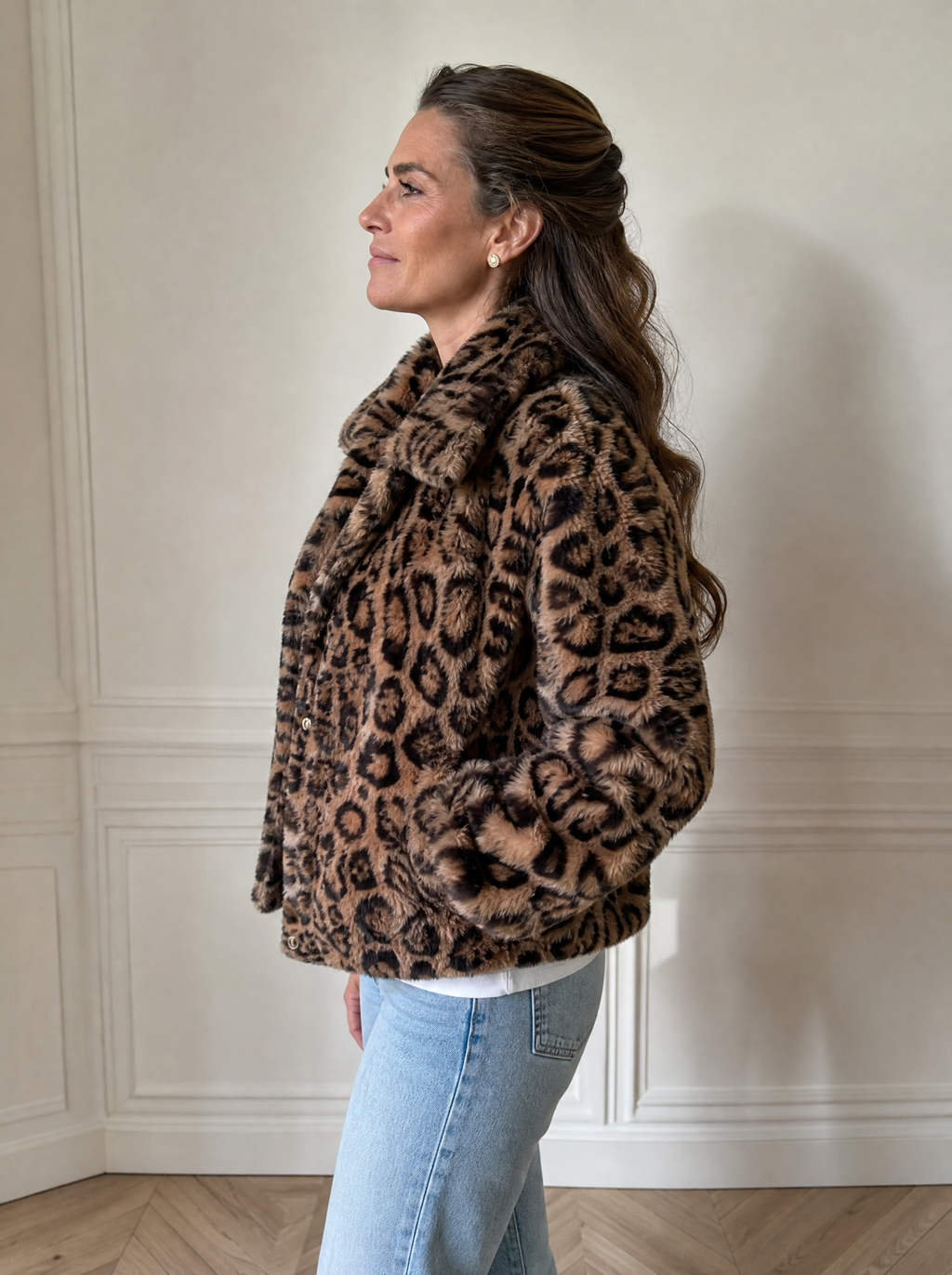 Leopard Faux Fur Cropped Jacket - side