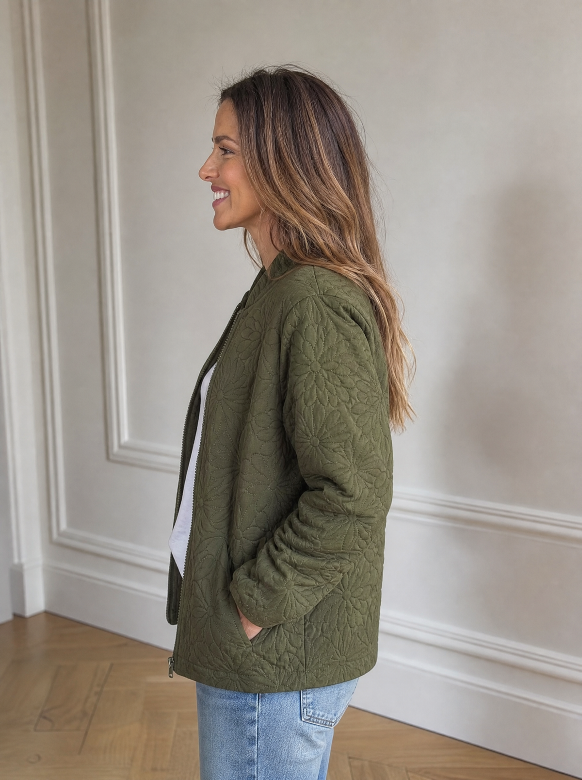 Floral Quilted Zip Up Jacket - side