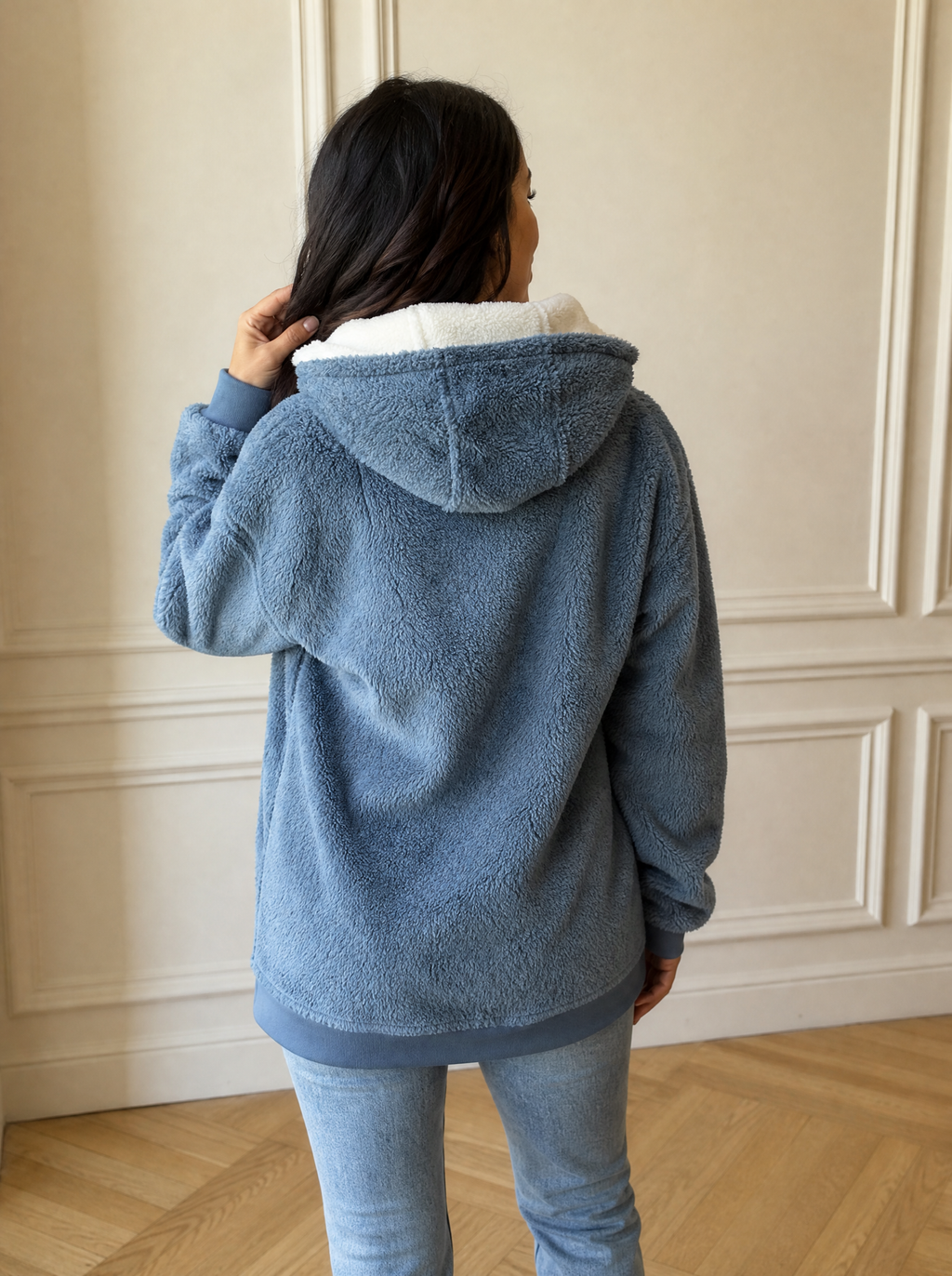 Full Size Cozy Fleece Zip-Up Hooded Jacket Plus Size - back