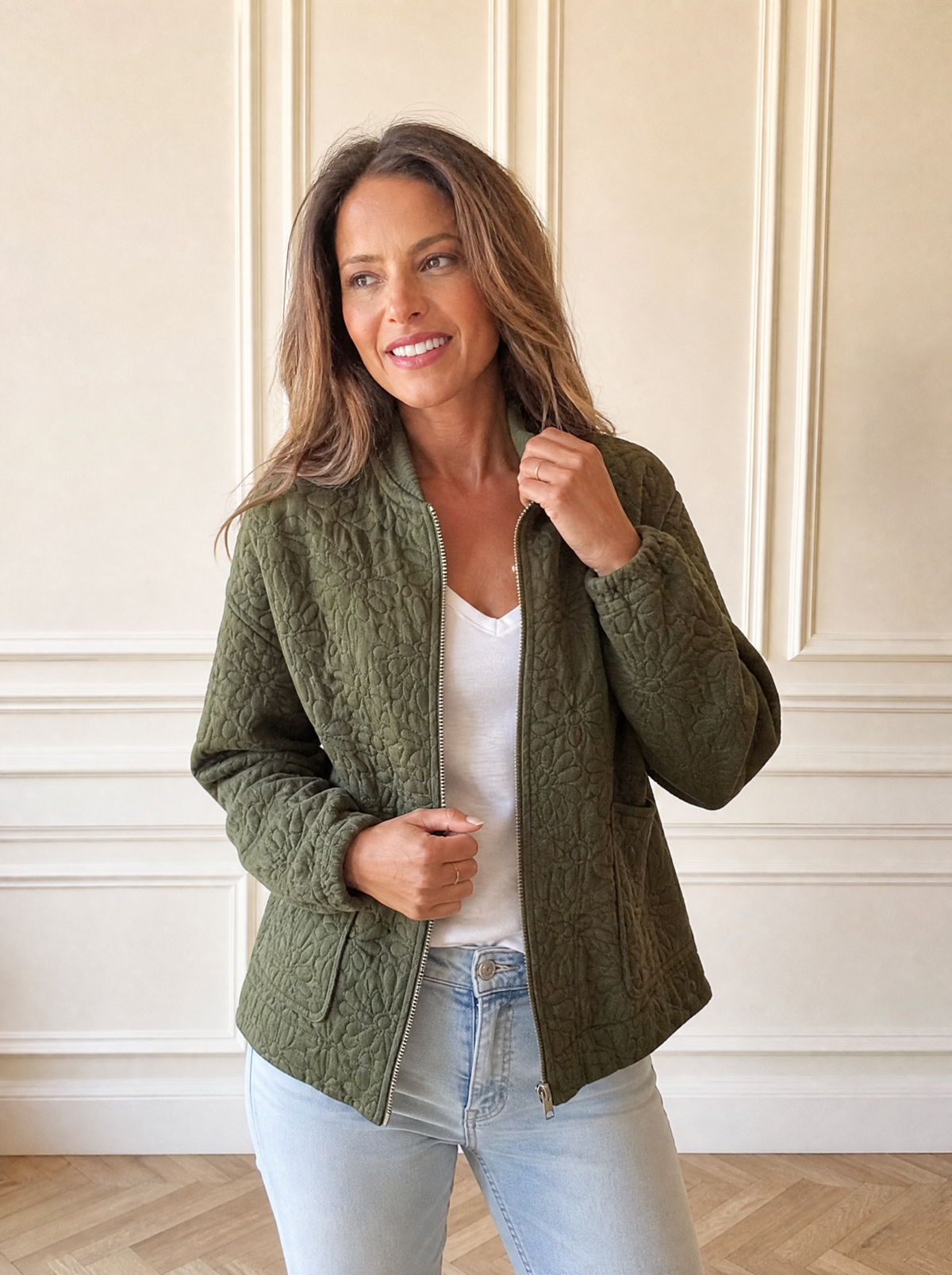 Floral Quilted Zip Up Jacket - front