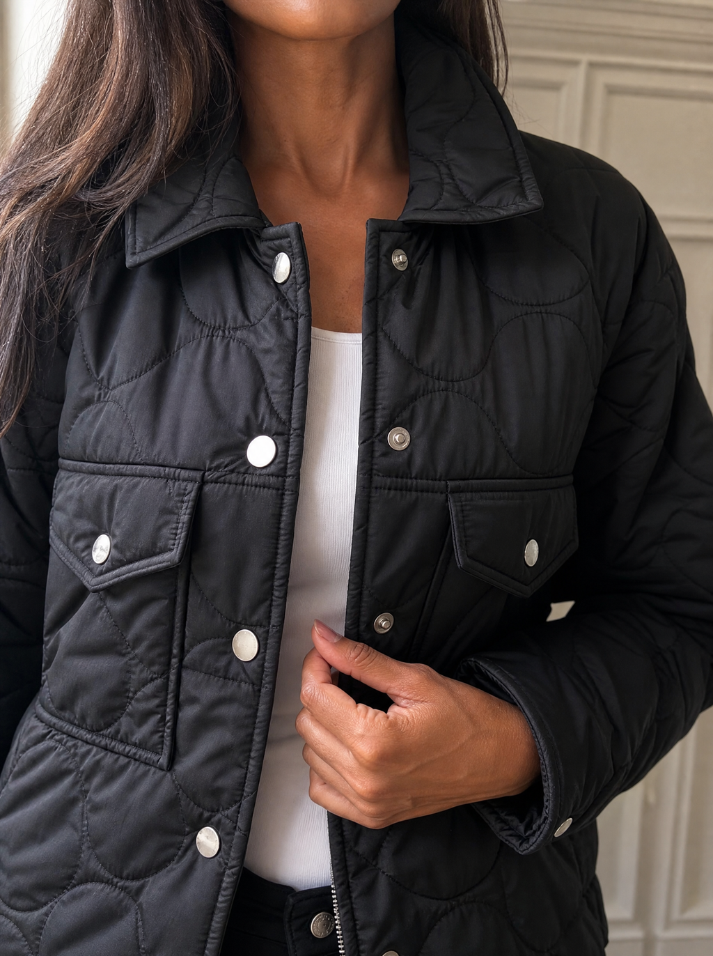 Quilted Snap-Down Casual Jacket - detail