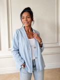 V-Neck Button-Down Denim Jacket - front