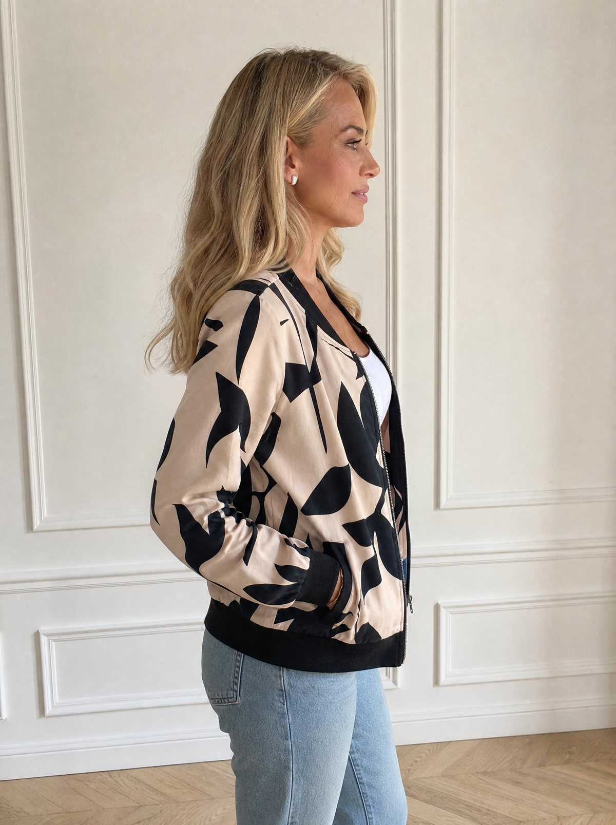 Printed Zip Up Long Sleeve Jacket - side