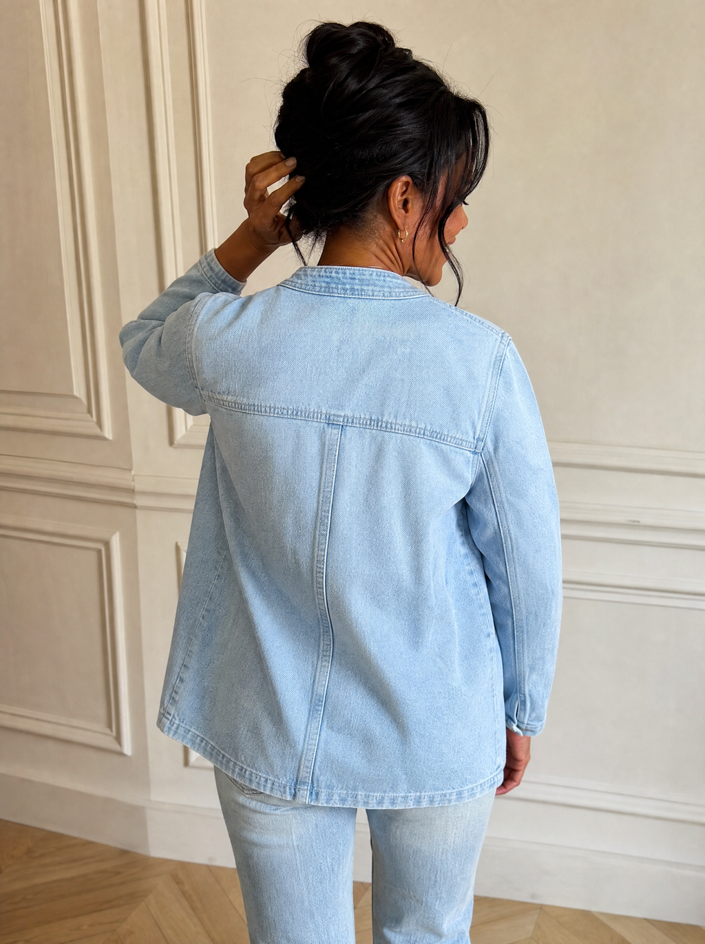 V-Neck Button-Down Denim Jacket - back