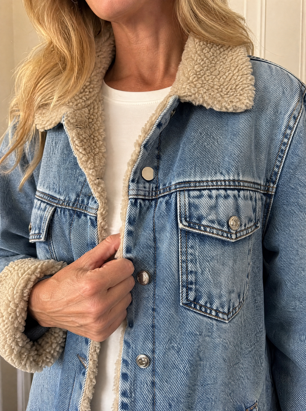 Sherpa Lined Longline Denim Jacket - detail