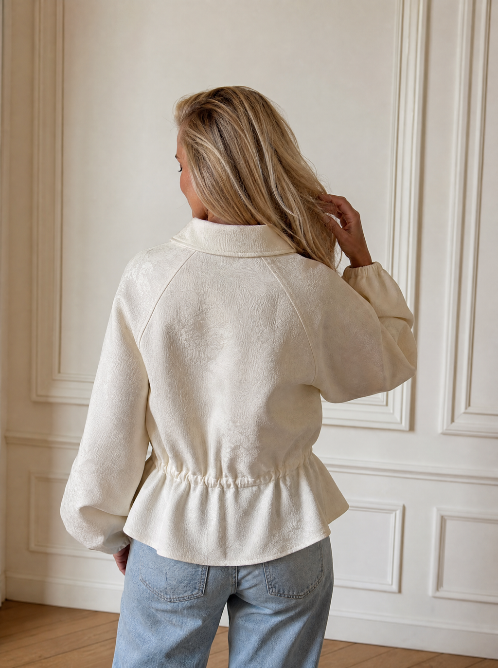 Jacquard Zip-Up Peplum Jacket - back
