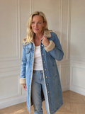 Sherpa Lined Longline Denim Jacket - front