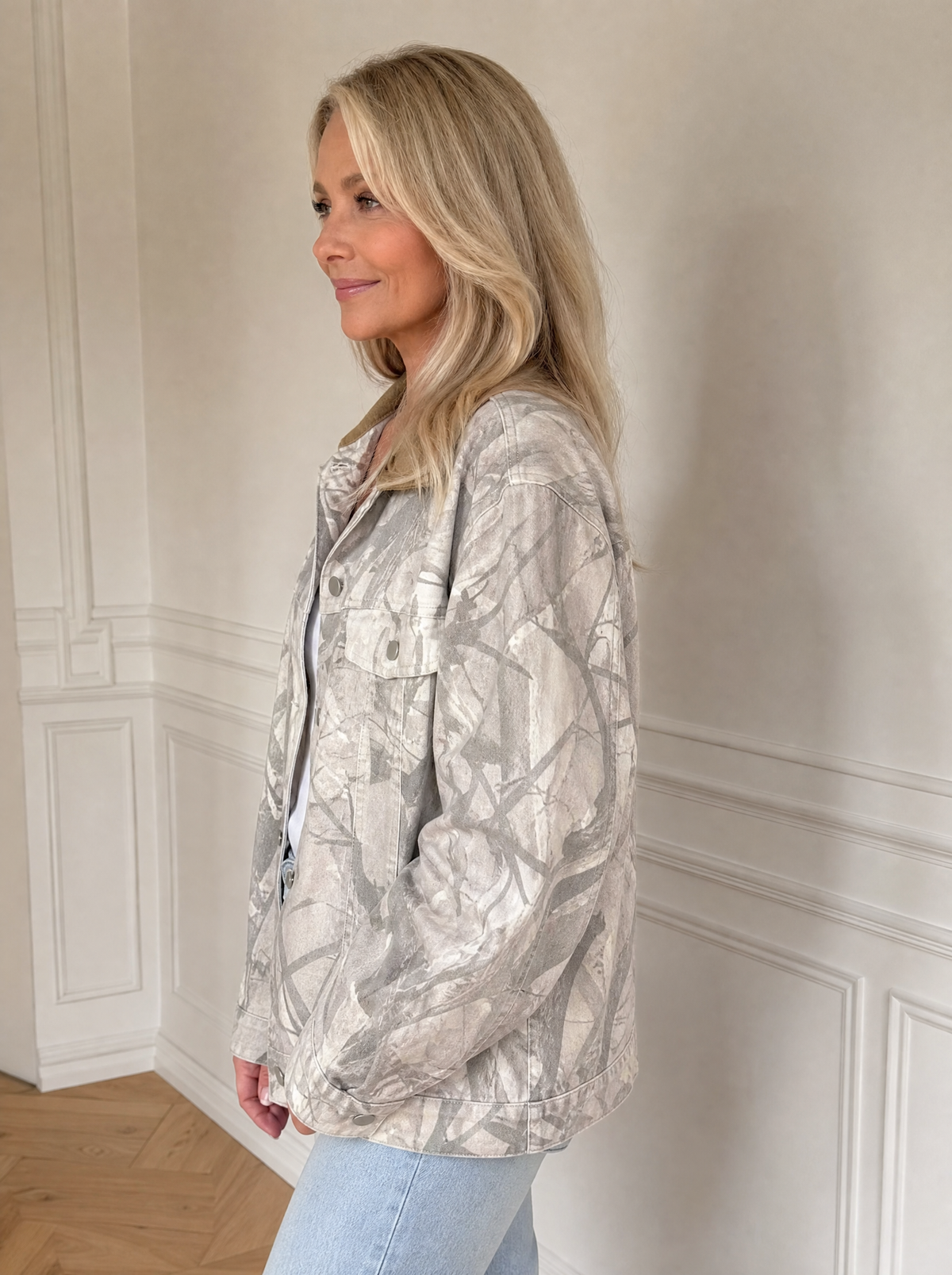 Printed Button Up Denim Jacket - side