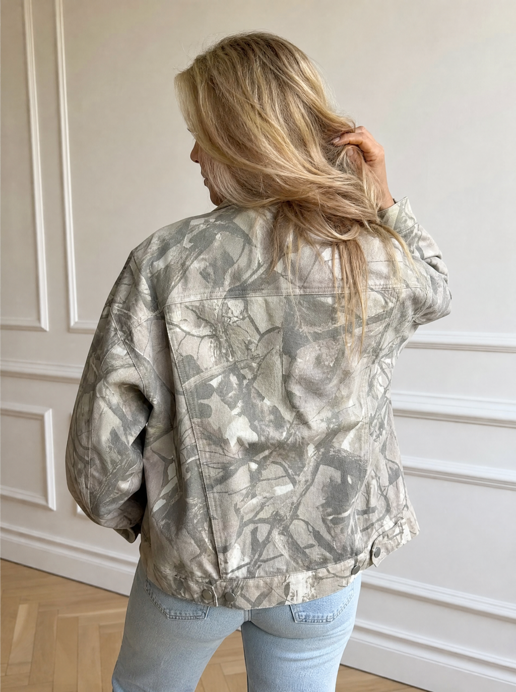 Printed Button Up Denim Jacket - back
