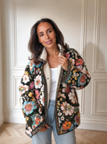 Full Size Floral Print Quilted Sherpa-Lined Jacket Plus Size - front
